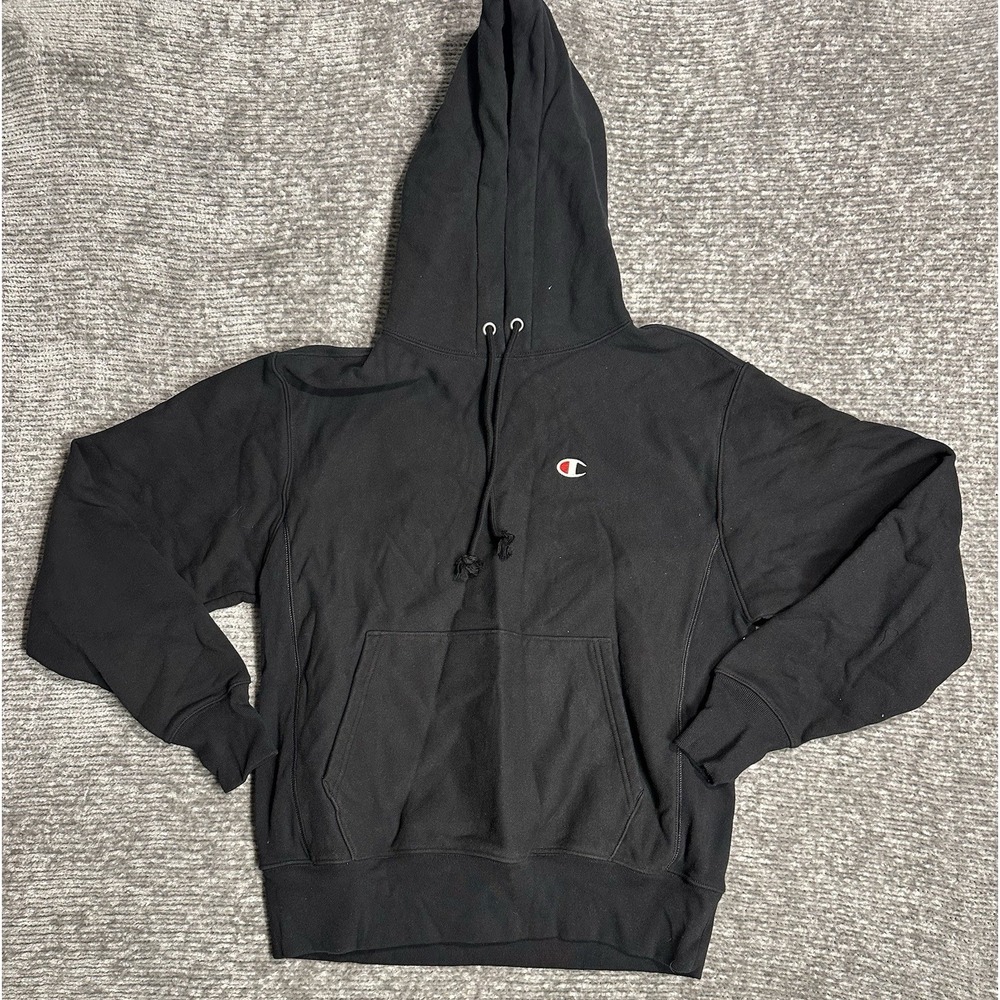 Champion Reverse Weave Hoodie Men's Sz M Black Heavy-Weight Embroidered Logo